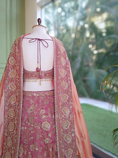 Mist Wine Gajji Silk Lehenga Set
