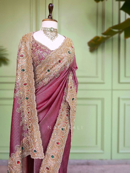 Sameera  Wine Saree Zardozi Border Work