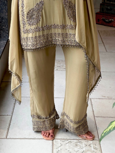Ira Green Mehendi Georgette Suit Set with Zari Sequin Work