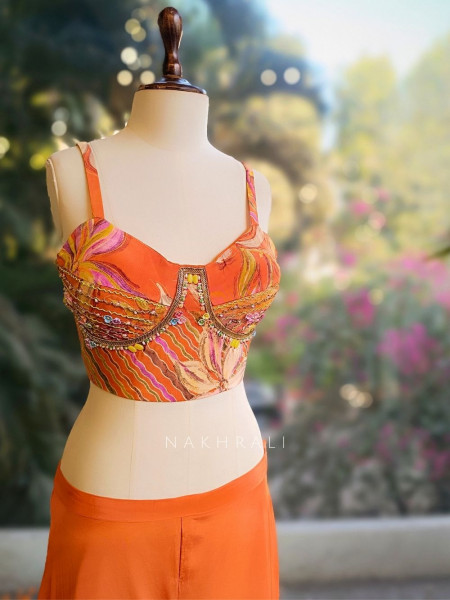 Vireya Orange Floral Cape Palazzo Set