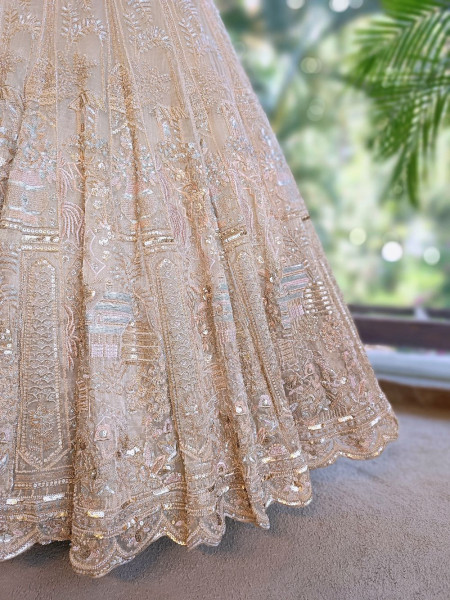 Kavros Beige Lehenga Set with Cut Dana & Sequin Work