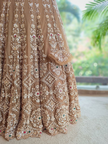 Rajvan Brown Net Lehenga Set with Cut Dana Sequin Work
