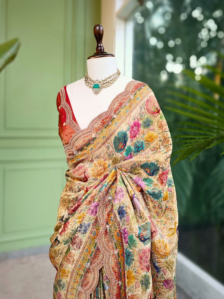 Anvika Beige Saree with Cut Dana and Sequin Work