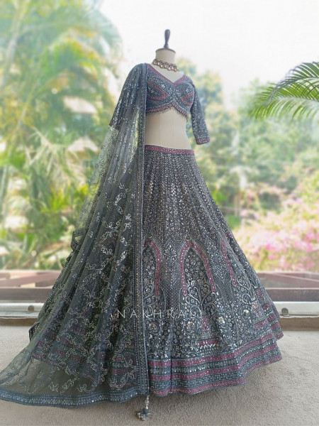 Shimmery Grey Lehenga Set with Embroidery and Sequin Work