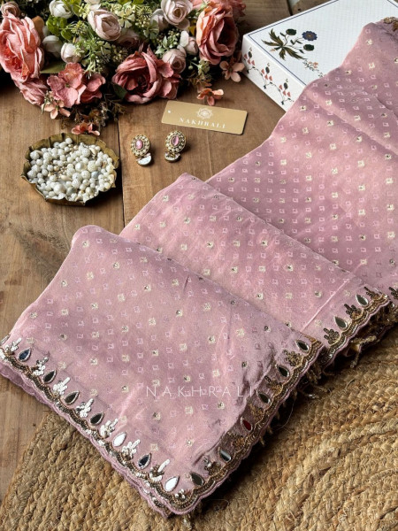 Monarch Shisha pink Saree with Readymade Blouse