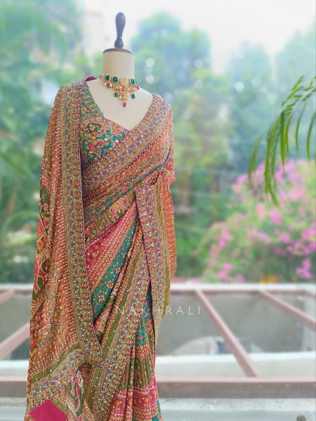 Noor-e-Aftab Multicolor Printed Saree with Sequin Embroidery