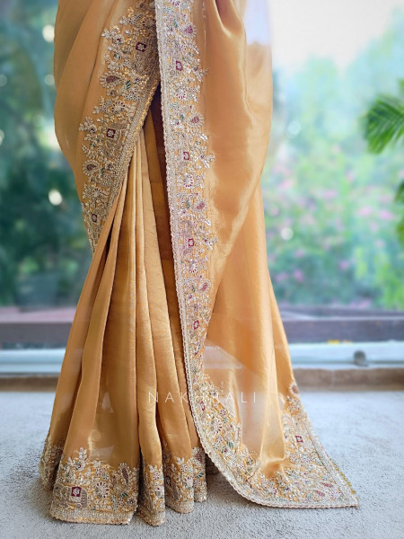 Ritvansh Mustard Saree with Embroidery and Readymade Embroidered Blouse