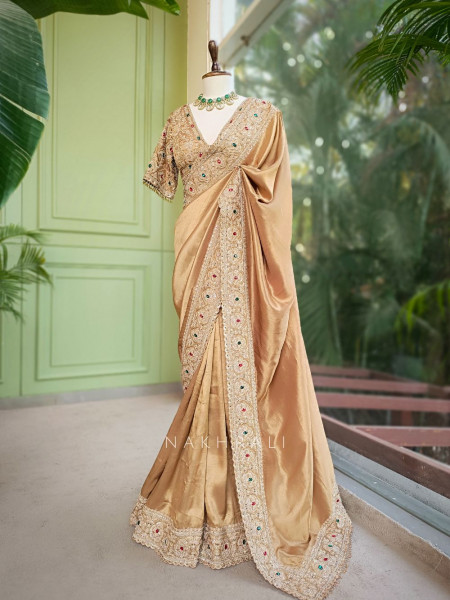 Bloomcrest Olive Embellished Saree with Readymade Blouse