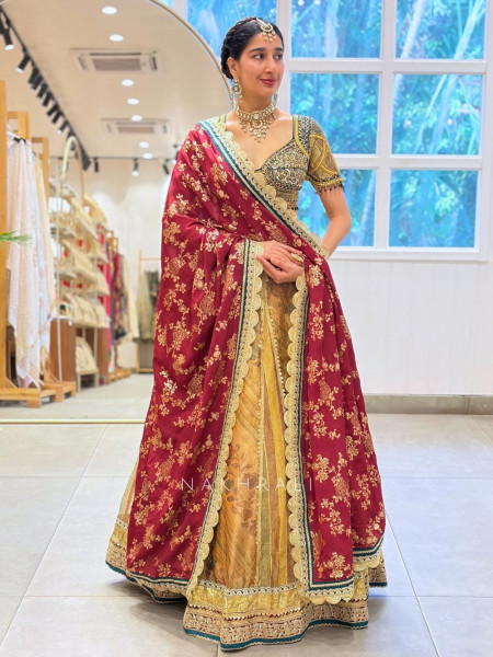 Mridula Bottle Green Banarasi Silk Lehenga Set