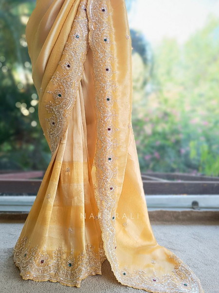 Mirev Merrigold Zari Weaved Saree with Beads Sequin Embroidery