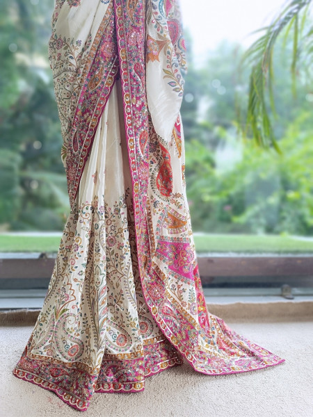 Freya Vibrant White Satin Saree