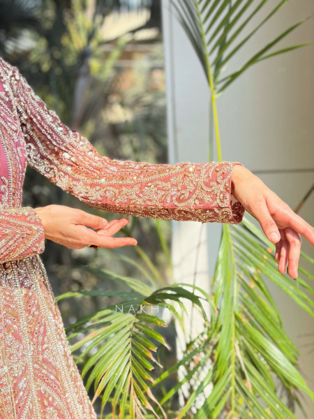 Blush Bloom Pink Achkan Pattern Lehenga with Zari Sequin Work