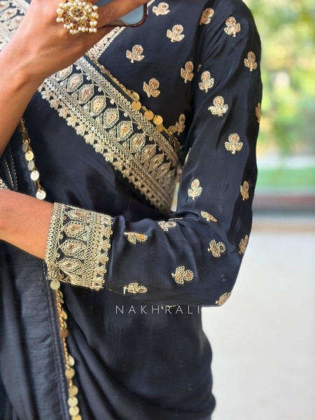 Thalassa Coin Black Chinon Georgette Saree