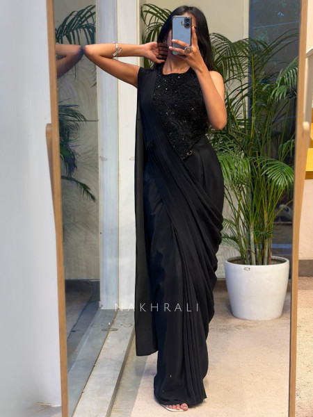 Coco  Black Drape Saree Cut Dana & Sequin Work