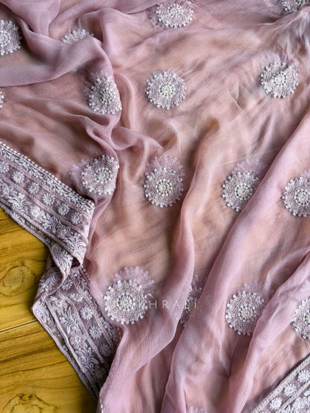 Avarna Mauve Pearl Beads Embroidered Dress Material