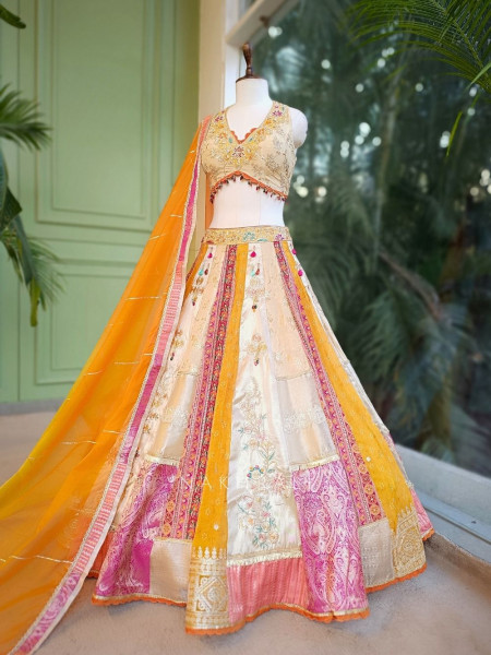 Rivara Cream Lehenga Set with Intricate Hand Embellishment