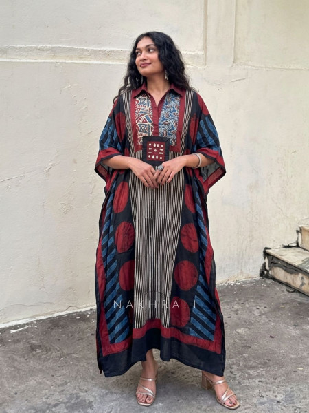 Tribal Tale Blue Printed Kaftan Dress