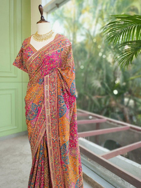 Mishka Magenta Printed Saree with Sequin Work