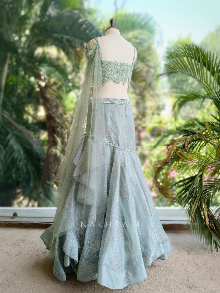 Serenya Sea Green Indo-Western Lehenga Set with Floral Embroidery
