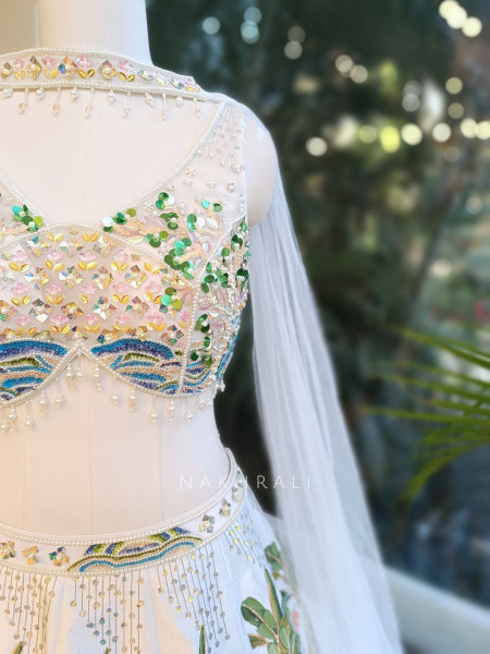 Royal Canvas White Printed Lehenga with Sequin Bead Work