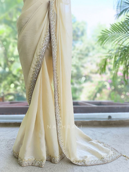 chandrika Golden Saree with Mirror Sequin and Cut Dana Border