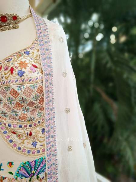 Elysian Cream Printed Lehenga with Intricate Detailing