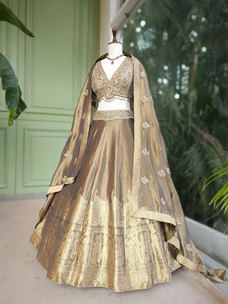 Image of Virel Olive Embroidered Lehenga Set