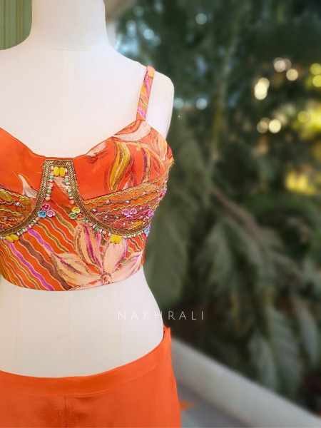 Vireya Orange Floral Cape Palazzo Set