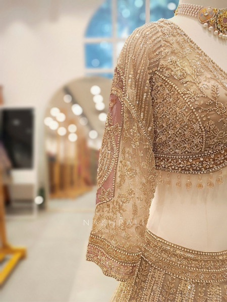 Seraphine Beige Lehenga Set with Zari and Sequin Work