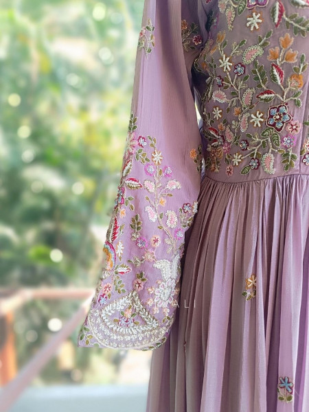 Rayaha Purple Anarkali Set with Multicolor Embroidery & Bead Work
