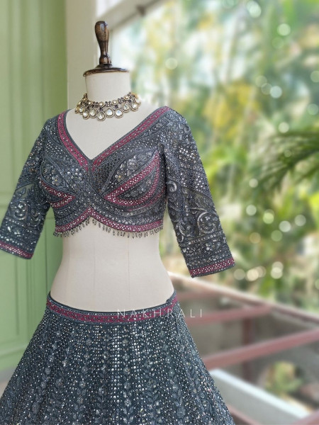 Shimmery Grey Lehenga Set with Embroidery and Sequin Work