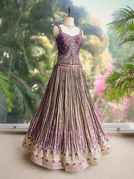 Lyra Purple Lehenga with Gold Zari and Sequin Work