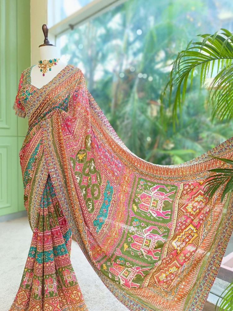 Image of Noor-e-Aftab Multicolor Printed Saree with Sequin Embroidery