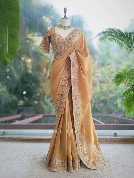 Ritvansh Mustard Saree with Embroidery and Readymade Embroidered Blouse