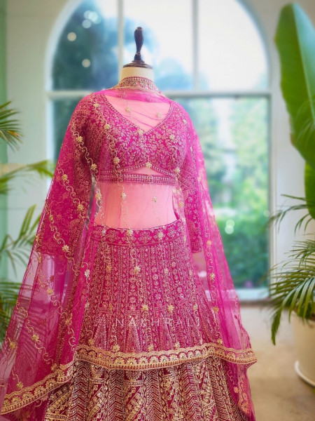Royal Vermilion Magenta Bridal Lehenga with Intricate Zari Work