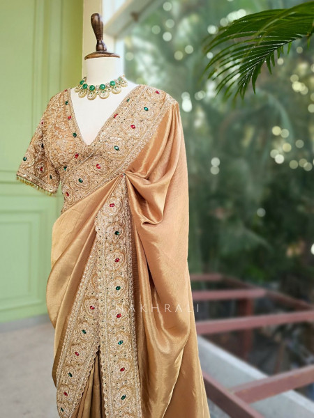 Bloomcrest Olive Embellished Saree with Readymade Blouse