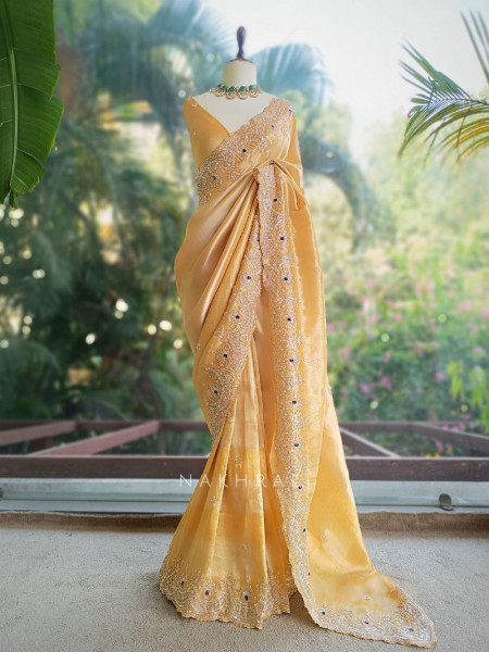 Mirev Merrigold Zari Weaved Saree with Beads Sequin Embroidery