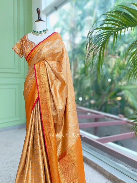 Rajanya Orange Saree with Readymade Blouse