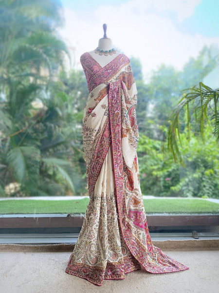 Freya Vibrant White Satin Saree