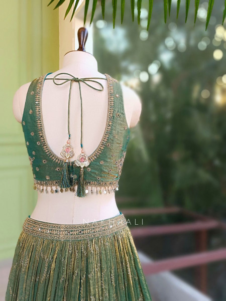 Mirelle Sea Green Lehenga Set with Embroidery and Mirror Work