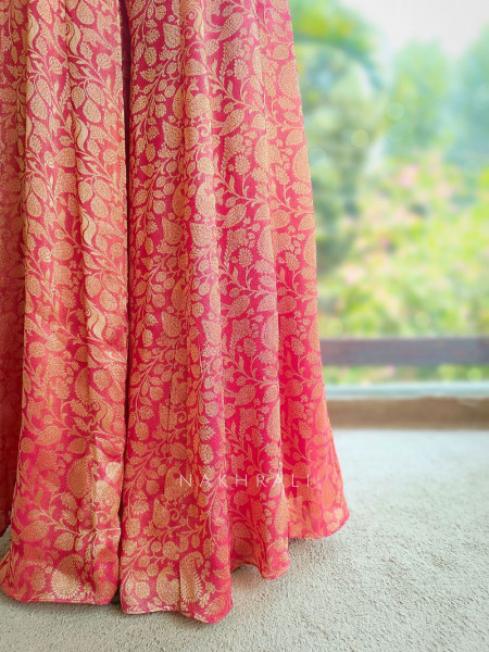 Vritika Magenta Brocade Palazzo Set with Mirror Work