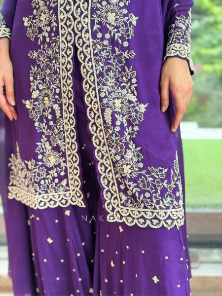 Glacier Bloom Purple Plazzo Suit Set