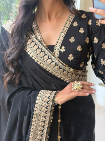 Thalassa Coin Black Chinon Georgette Saree