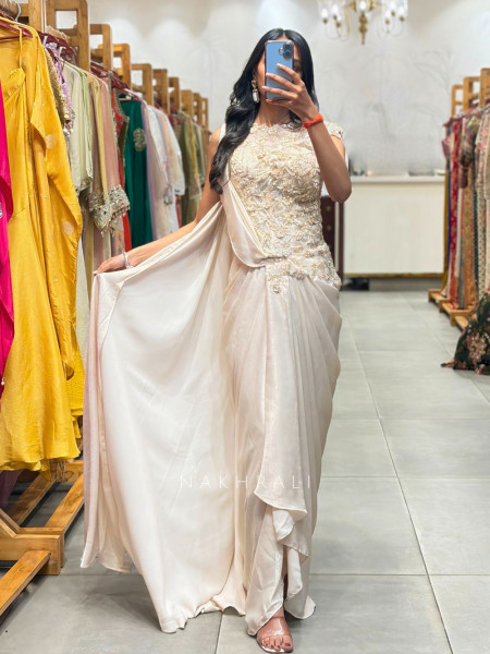 Noctra Glow Beige Ready-to-Drape Saree