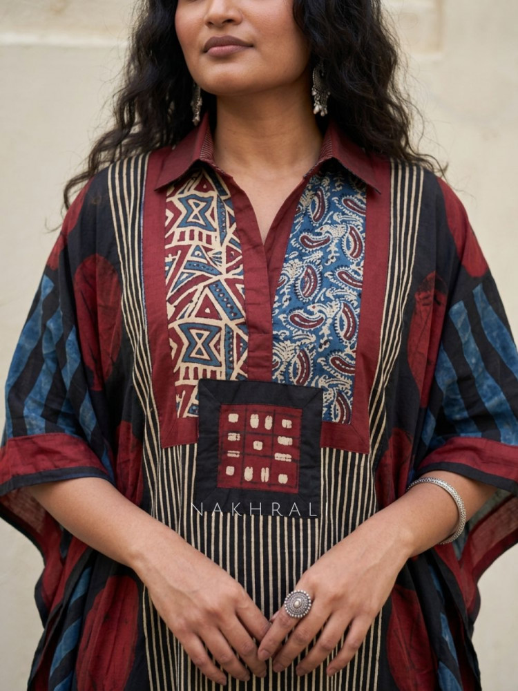 Image of Tribal Tale Blue Printed Kaftan Dress