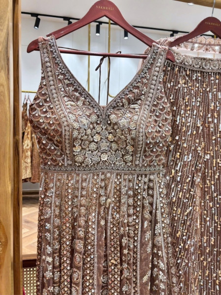 Sorbet Dusty Pink Net Peplum Sharara Set with Crystal