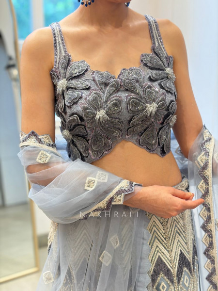Celestia Silver Mermaid Indo-Western Lehenga with Sequin & Bead Embroidery