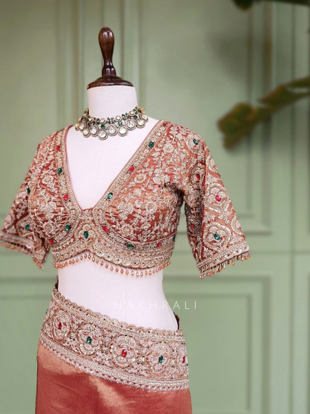 Bloomcrest Peach Embellished Saree with Readymade Blouse