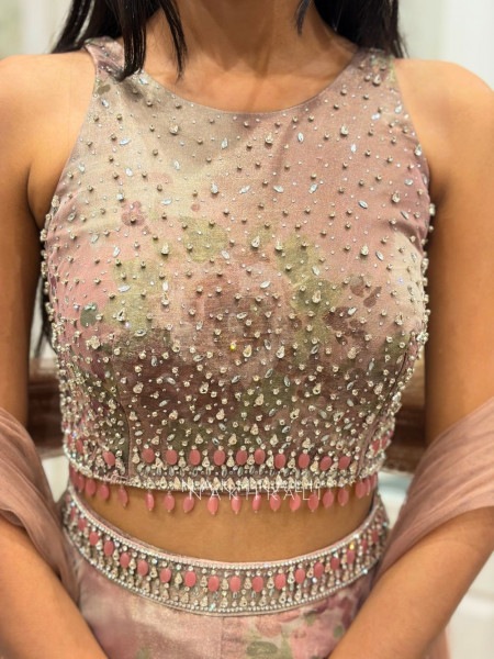 Kiyana Lilac Indo Western Crop Top Plazzo Set with Stone Work