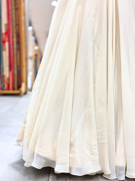 Azure Cream Georgette Indo Western Lehenga with Thread and Mirror Work